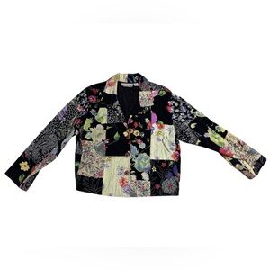 Vintage Patchwork Floral Jacket Casual Studio Rayon Blazer Small